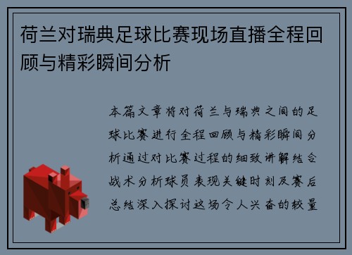 荷兰对瑞典足球比赛现场直播全程回顾与精彩瞬间分析