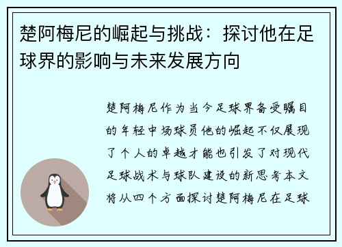 楚阿梅尼的崛起与挑战：探讨他在足球界的影响与未来发展方向