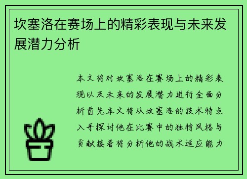 坎塞洛在赛场上的精彩表现与未来发展潜力分析